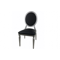 Louis Silver Chair with Black Leather Cushions
