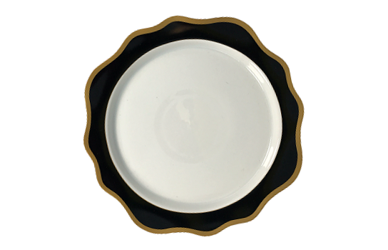 Service Plate Royal Flower Black Gold Rim 13"