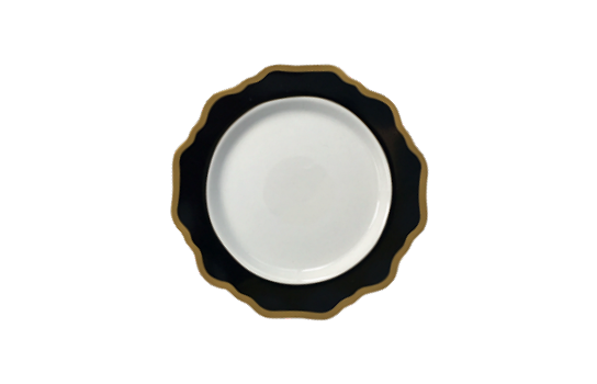 Salad Plate Royal Flower Black Gold Rim 8.5"