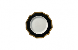 Entree Plate Royal Flower Black Gold Rim 6.5"