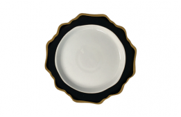 Dinner Plate Royal Flower Black Gold Rim 10.5"