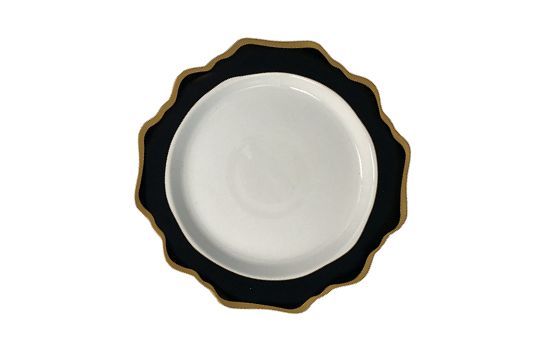 Dinner Plate Royal Flower Black Gold Rim 10.5"